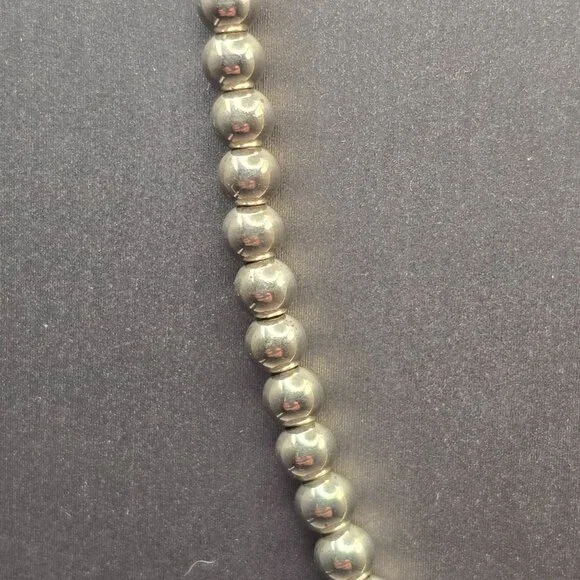 VTG Sterling Silver Southwestern Choker Necklace 14" 4mm Beads Hook Closure - Picture 4 of 8